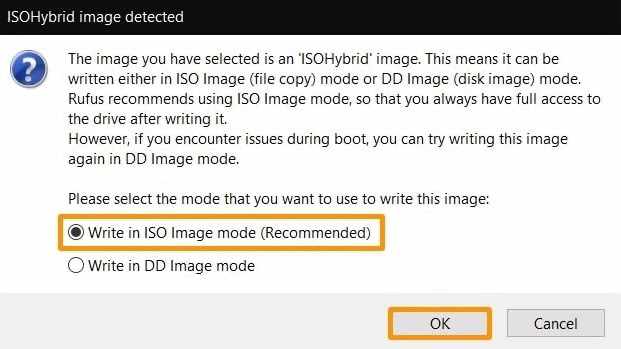 Write in Iso image mode
