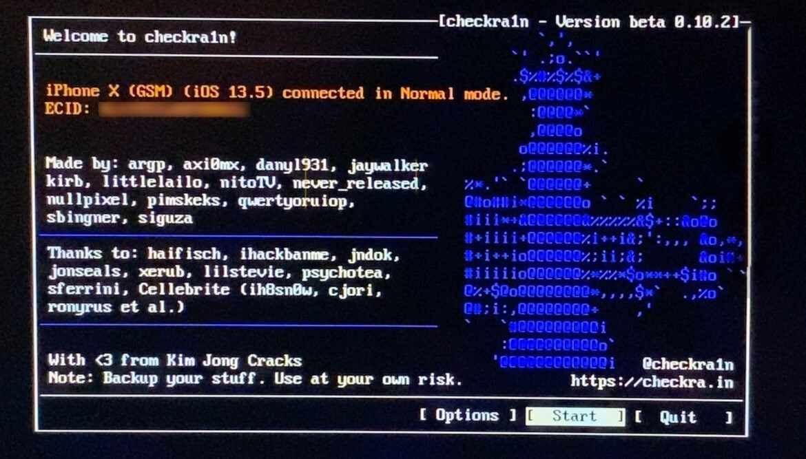 Phần mềm checkra1n sẽ hiện ra trên màn hình