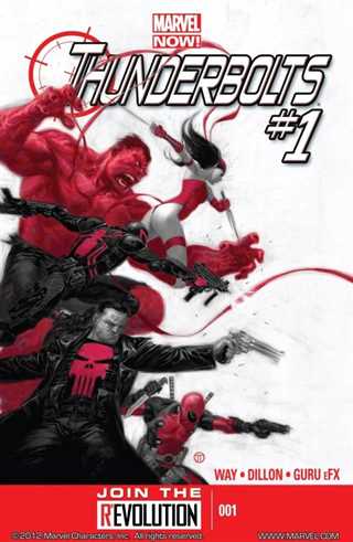 Bìa Thunderbolts # 1 (2012), bao gồm Red Hulk, Elektra, Agent Venom, Deadpool , Punisher. truyên tranh Marvel