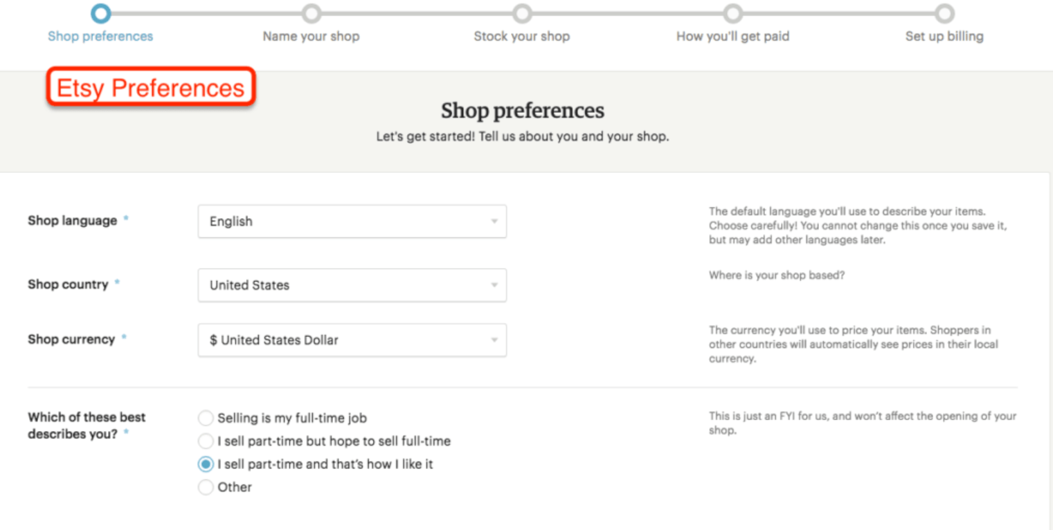 Điền thông tin cơ bản ở mục Shop Preferences