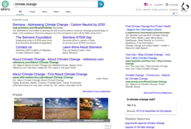 Ảnh chụp màn hình `biến đổi khí hậu`, Search Engine Ekoru, tháng 8/2021