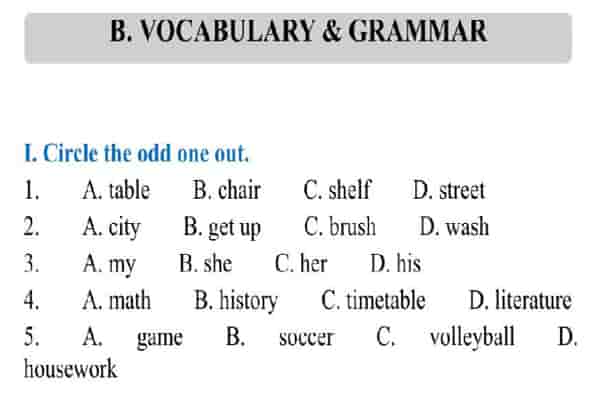 Bài tập tiếng Anh Choose the odd one out lớp 3 có đáp án