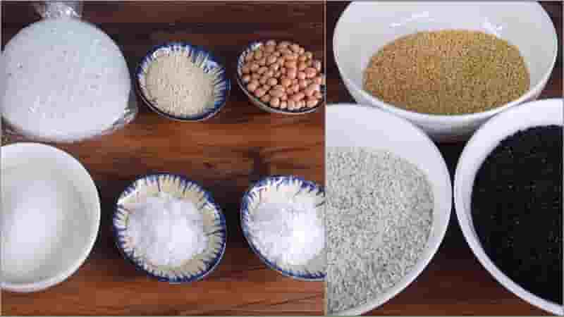 Nguyên liệu món ăn xôi nếp than nhân đậu xanh nước cốt dừa