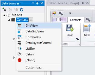 Chuyển đổi điều khiển hiển thị danh sách mặc định của Data Source Contact sang GridView